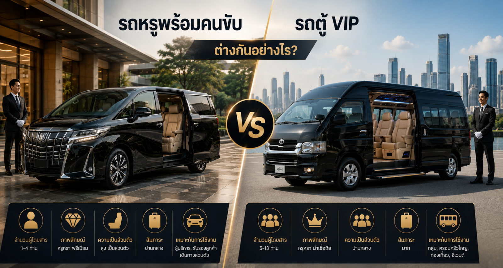 รถหรูพร้อมคนขับ กับ รถตู้ VIP ต่างกันอย่างไร